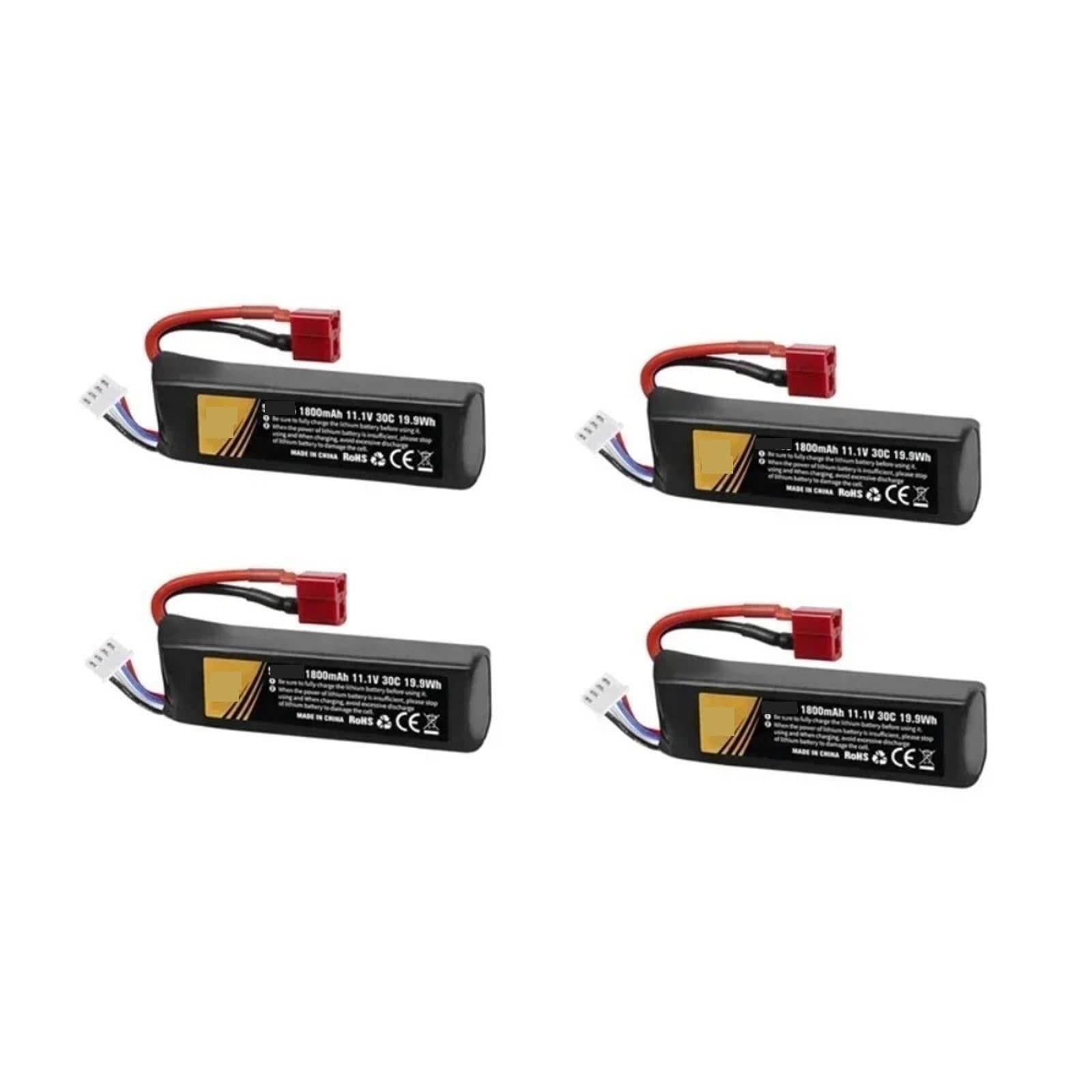 Batería de polímero de Litio de 4 Piezas 1800 mAh 30 C T 11,1 V, for Accesorios de Juguete acuático de Coche RC