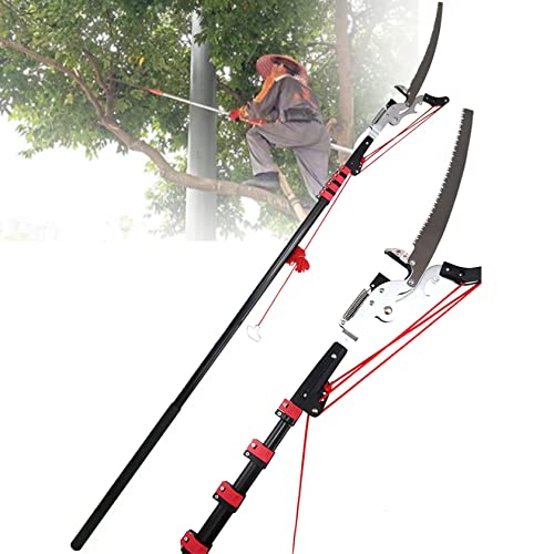 Podadora de barra de árbol extensible, podadora telescópica de profesión 2 en 1, hoja de acero/mango de aluminio, tijeras de trinquete de jardín y cortador de ramas con soporte de hoja de sierra, 24