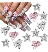 YAEISM 12PCS Nail Art Charms Crystal Heart Nail Charms 3D Alloy Star Nail Charm Crystal Shiny Nai...