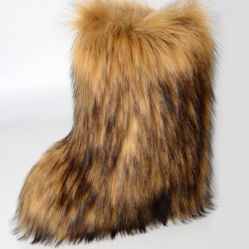 Valpeak Snow Boots for Women 2024 Furry Boots Winter Knee High Flat Heel Fluffy Faux Fur Boots3