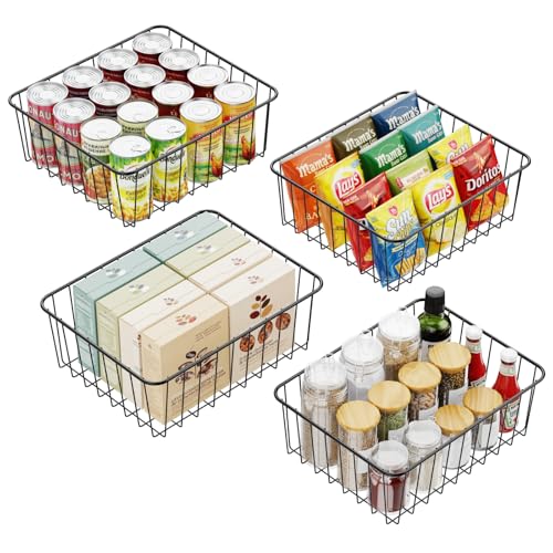 iSPECLE Wire Basket - 4 Pack Small Wire Storage Baskets Organizer Bins, Pantry Cabinet Shelf Kithen...