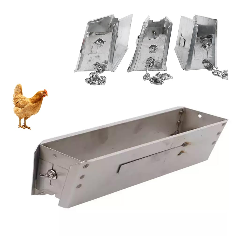 WYRNOBRX Poultry Feeding Equipment Stainless Steel Chicken Feeder Clog-Resistant Distributor for Chicken Feeders Livestock Poultry Duck Feed Trough Proof,Silver,L