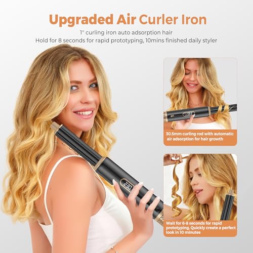 Image of Blow Dryer Brush 5 in 1 Set,Negative Ion Air Curling Wrap Air Curler, Hot Air Styler Round Brush Blow Dryer Curling Iron Hair Styling Tools Gift for Dry,Volumize, Straight,Curl,100-120V