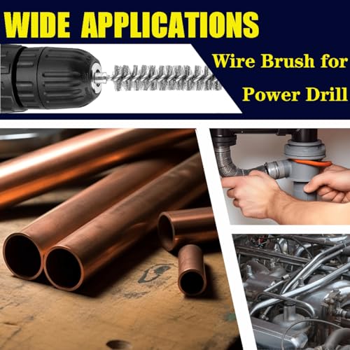 Image of Copper Pipe Cleaner, 8 Pcs Bore Brush in Different Sizes, Drill Cleaning Brush Set for Pipe Diameter 1 /3'' 1 /2 inch 3 /4 inch 1 inch Stainless Steel Wire Hole Brush with 1 /4 inch Hex Handle