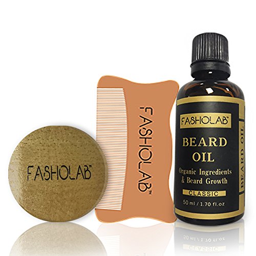 Beard Grooming Kit for Men - Beard Mustache Oil Beard Brush Wooden Comb - For Organic Beard Growth, Professional Barber Kit Beard Care - Unscented Beard Gift For Him