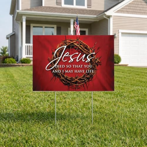 2-Pack Christian Yard Signs “Jesus Died So That You and I May Have Life” Outdoor Lawn Decorations – 18" x 24" Corrugated Plastic, 4 Stakes Included, Made in USA by VictoryStore