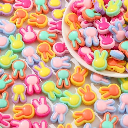 CYEENUT 125pcs Acrylic Beads Colorful Rabbit Beads Rainbow Color Beads for Jewelry Making Handmade DIY Bracelet Charms Keychain Craft Supplies (Rabbit)