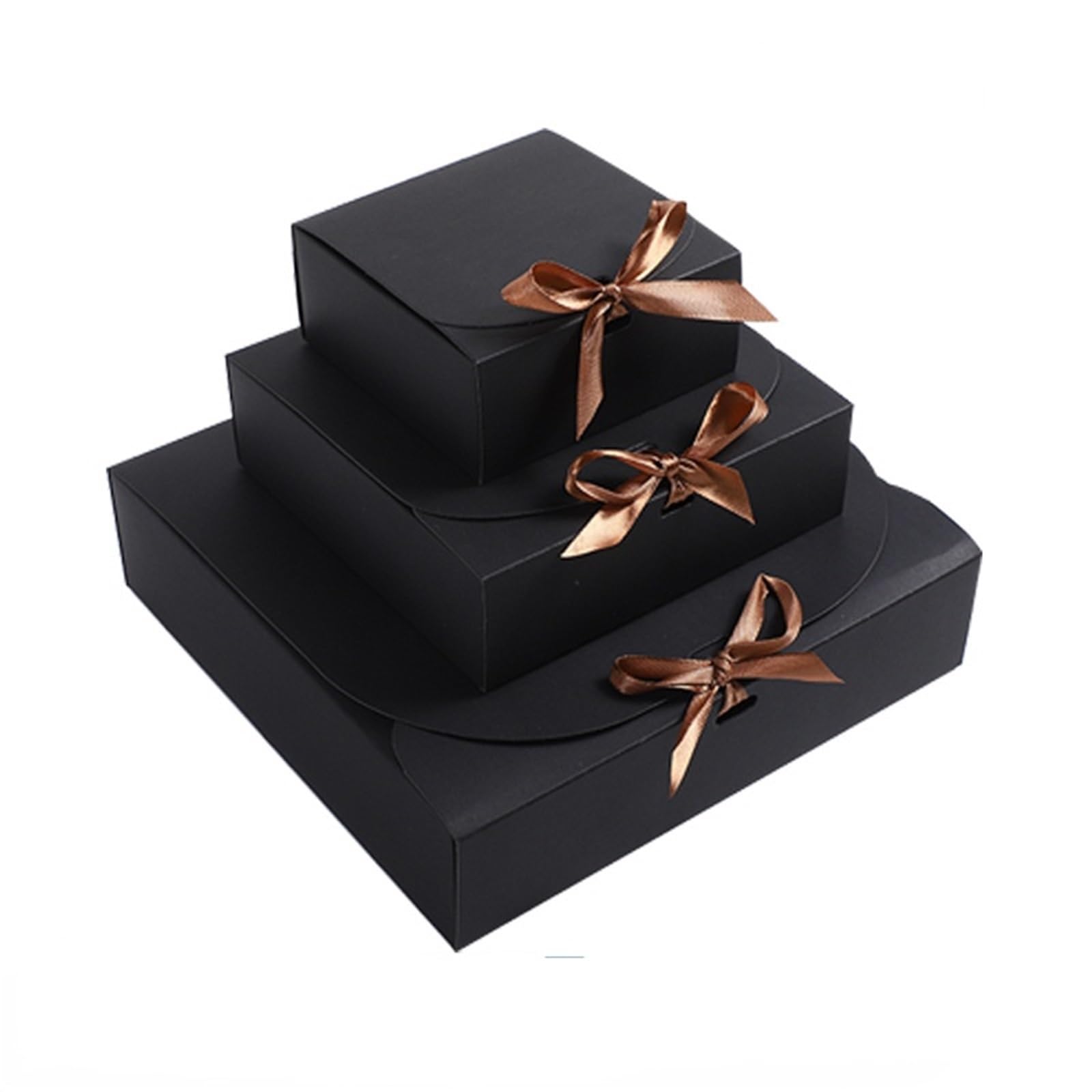 10/20/50 scatole quadrate in carta kraft a conchiglia per confezioni regalo con nastro, scatole per caramelle bianche e nere, decorazione per matrimoni (nero, 50 pezzi, 24 x 24 x 6 cm)