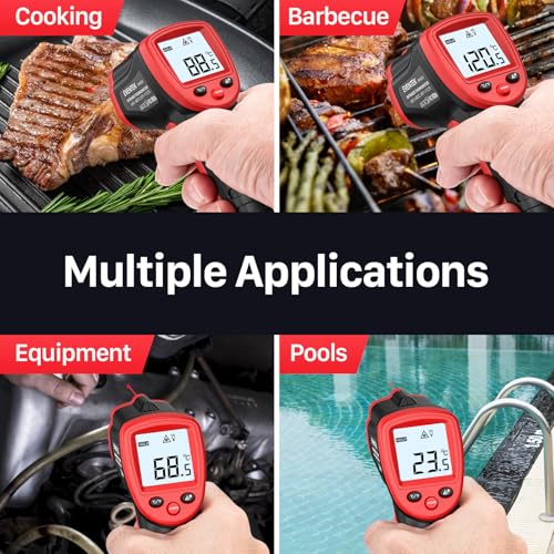 Eventek Termometro Cocina, -50 ℃~600 ℃(-58~1112 ℉) Termometro Infrarrojos con LCD, Termometro Laser Pistola de Temperatura, termómetro infrarrojo digital cocina Sin Contacto Emisividad Ajustable BBQ - imagen 8
