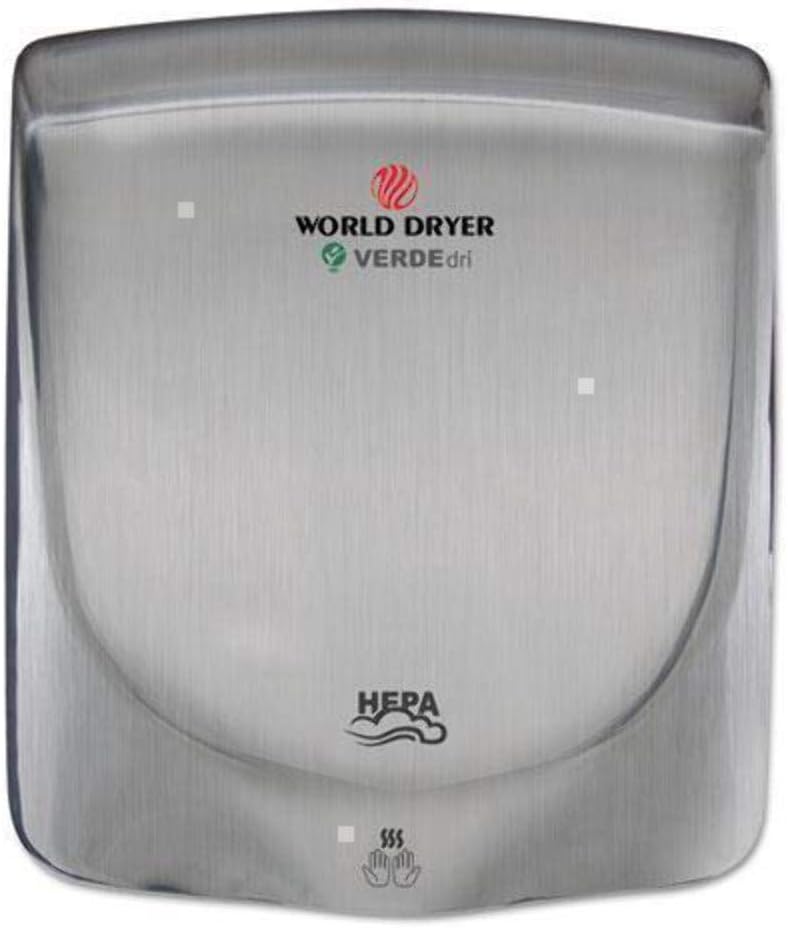 World Dryer Q-973A VERDEdri Commericial Hi-Speed Quick-Dry Surface-Mounted ADA Compliant Hand Dryer, Stainless Steel Cover Brushed, Universal Voltage