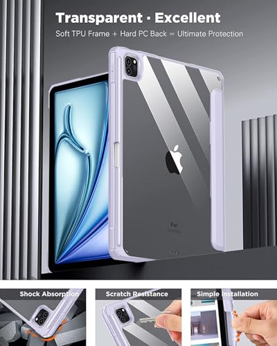 Image of Robustrion for iPad Air 13 inch Cover Case /for iPad Pro 12.9 inch with [Pencil Holder] [Transparent Back] Hybrid Case Cover for iPad Air 13 inch 2024 [Auto Sleep Wake Support] - Lavender