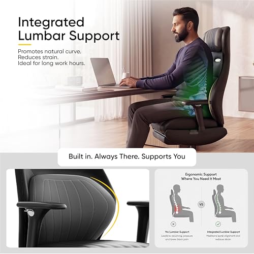 Image of Frido ErgoLuxe Executive Chair | Premium Ergonomic Office Chair with Integrated Lumbar Support | 3D Adjustable Armrests, Retractable Footrest & 145 Reclining | High Back Computer Chair | Black