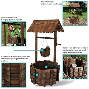 Sunnydazeoutdoorwoodenwishingwellgardenplanterwithhangingflowerbucket45inch Urban Country Home Decor Sunnydaze outdoor wooden wishing well garden planter with hanging flower bucket 45 inch urban country home decor