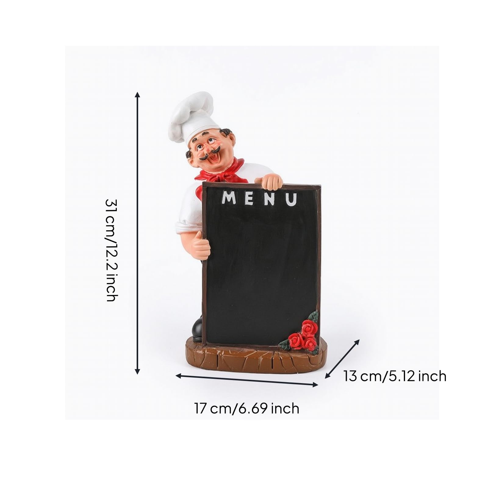 Qectial Statua Chef Portabottiglie Scultura, Chef Con Lavagna Menu E Rose, Stile Europeo