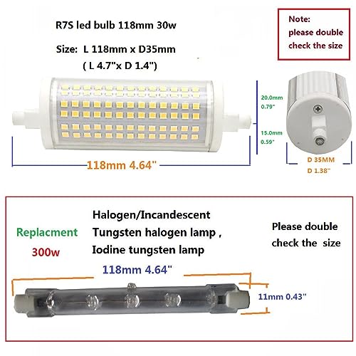QLEE Led Halogen Replacement Bulb R7s 118mm 30w Dimmable Equivalent 300 Watt J Type Double Ended Metal Halide Led Replacement Bulb Floodlight Floor Standing Church Light Daylight - Image 3