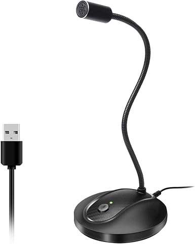 USB Microphone with Adjustable Gooseneck, Mute Button, and Noise-Canceling Te...