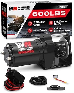 Warrior Winches 12V Electric Snow Plow Winch, 600 lbs Line Pull, Automatic Brake, Weather-Resistant, Heavy Duty Portable Mounted ATV UTV Truck Car Trailer & Accessories for Winter Season, Snow Removal