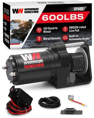 Warrior Winches 12V Electric Snow Plow Winch, 600 lbs Line Pull, Automatic Brake, Weather-Resistant, Heavy Duty Portable Mounted ATV UTV Truck Car Trailer & Accessories for Winter Season, Snow Removal