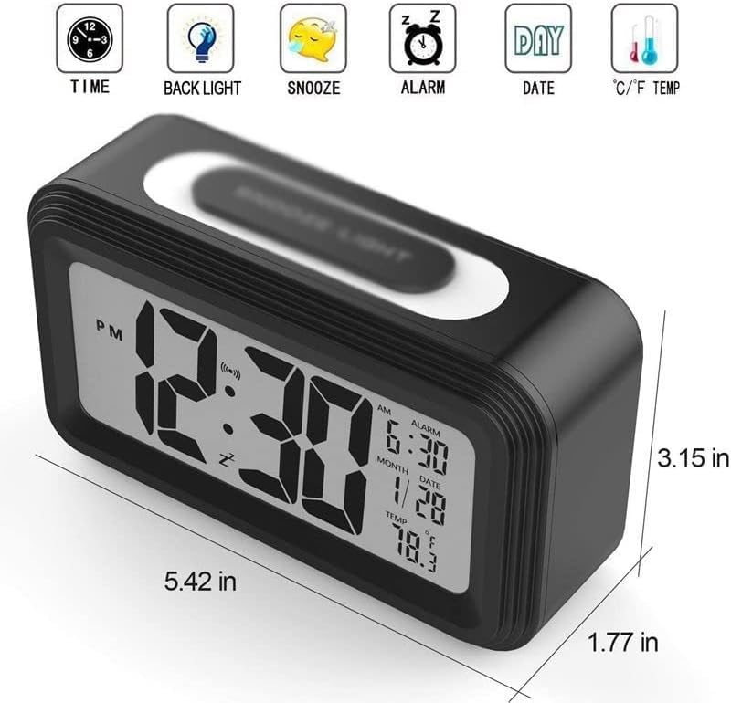 Reloj despertador digital con pantalla LCD grande electrónica con retroiluminación de repetición