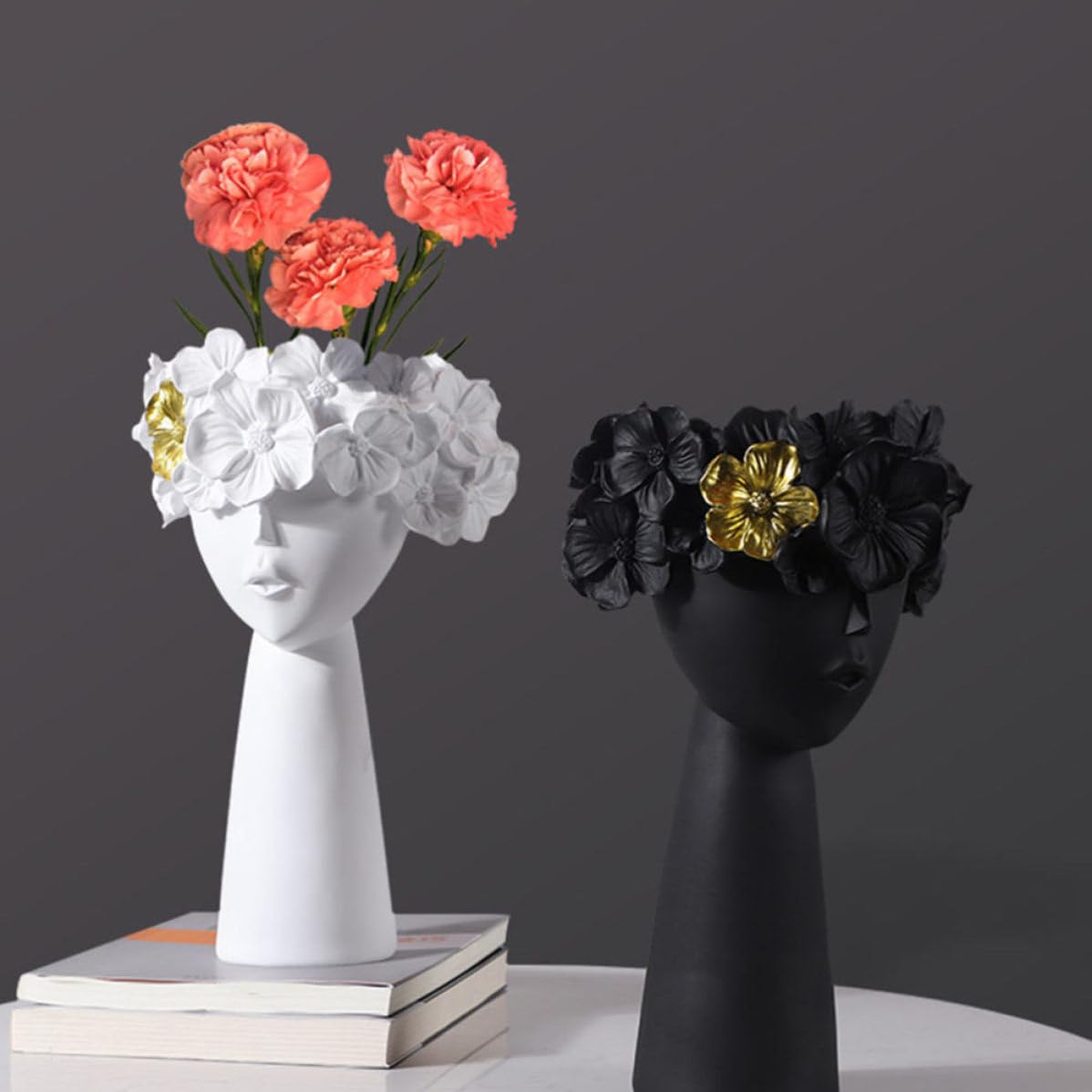 Design Statua Creativo Vaso Decorativo in Resina, Nero per Salotto | Contenitore Mobile Antiscivolo, Stile Artistico Nordico, per Studio e Soggiorno, Accessorio Incluso