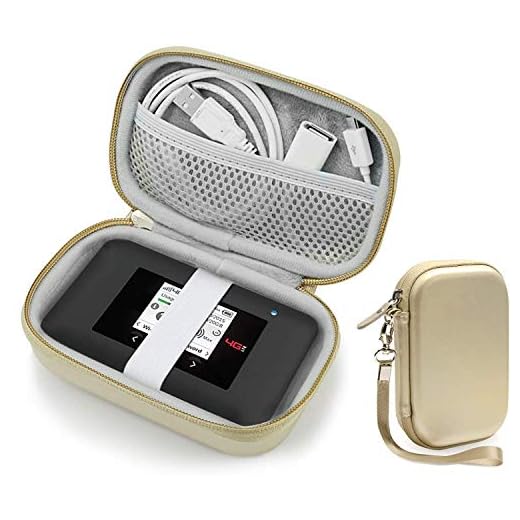 Alltravel WiFi Hotspot Booster Case for 4G LTE Wi-Fi Mobile Hotspots from Verizon, GlocalMe, ZTE, Huawei, Netgear, At&t, Sprint, T-Mobile, Skyroam, Solis, mesh Pocket for Charge Cord (Gold)