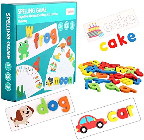 FunGatto Matching Wooden Letter Game,Cardboard English Spelling Alphabet Game,See Spelling Learning Toy,Wooden Spelling Alphabet Game,Early Education Gift Education Toy for 3 Years Old Kids