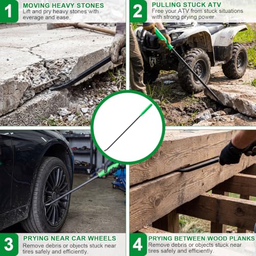 Image of 38 Inch Metal Striking Cap Pry Bar Long Heavy Duty Pry Bar with Mechanic's Handle for Positioning Aligning Prying Iron Worker Tools (Green)