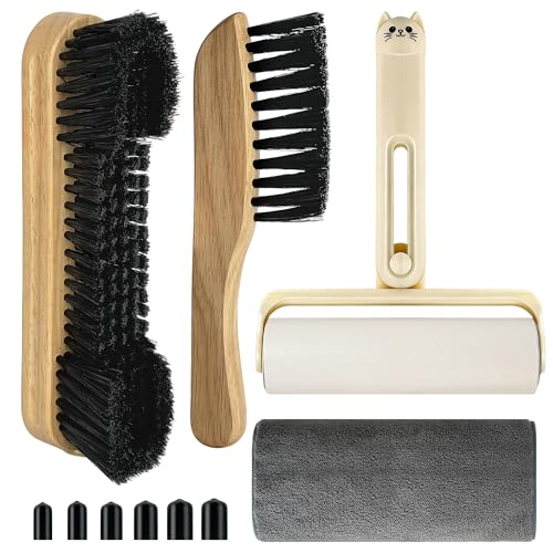 Pool Table Brush Accessories 10 Set Billiards Pool Table Brush Cleaning Kit with 2 Wooden Brushes Pool Cue Stick Cleaning Cloth Billiards Cue Head Protective Case Sticky Lint Roller (10 Set)