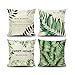 Lieson Juego de 4 fundas de almohada decorativas de 18 x 18, 45 x 45 cm, diseño de hojas, fundas de cojín de Navidad, color beige, verde, lino