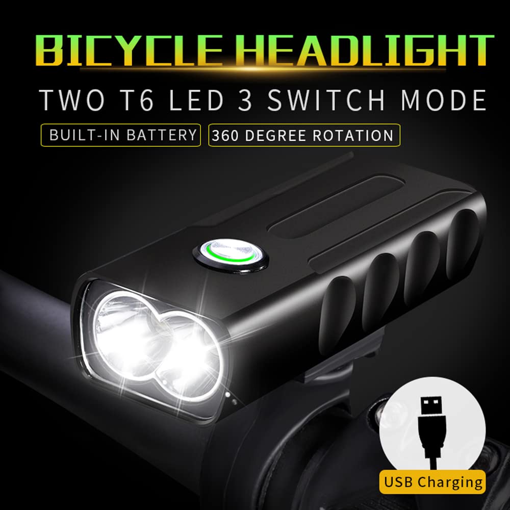 Lampe Frontale de vélo LED 1000 LM, Rechargeable par USB avec Batterie Externe, 3 Modes d'éclairage, étanche.