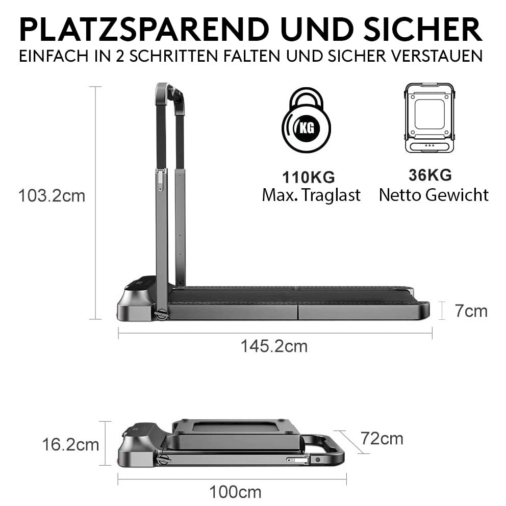 WalkingPad R2 Laufband für Zuhause Klappbar 1,25PS Elektrisch Walking Pad 0,5-10KM/H mit App und Fernbedienung Laufband… – Bild 3