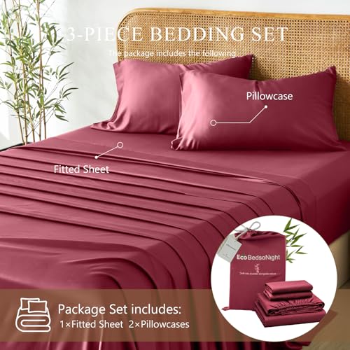 Image of 100% Viscose Derived from Bamboo Sheets King Size,Soft & Cooling Viscose from Bamboo Sheets Set, Organically Grown,Breathable & Soft Deep Pocket Up to 18 Inches(Burgundy)