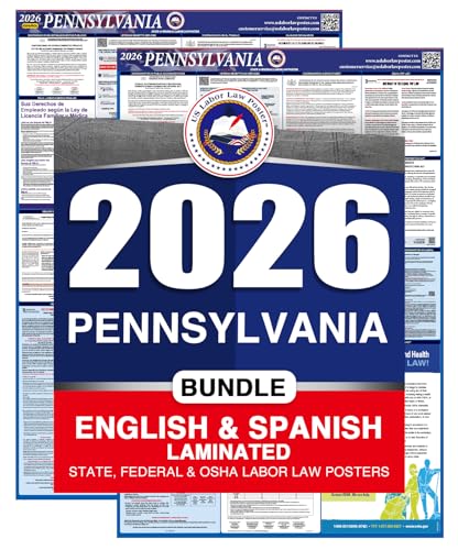 2026 Pennsylvania PA All-in-One Workplace Compliance & Labor Law Poster (Federal State & OSHA) English and Spanish Bundle Laminated