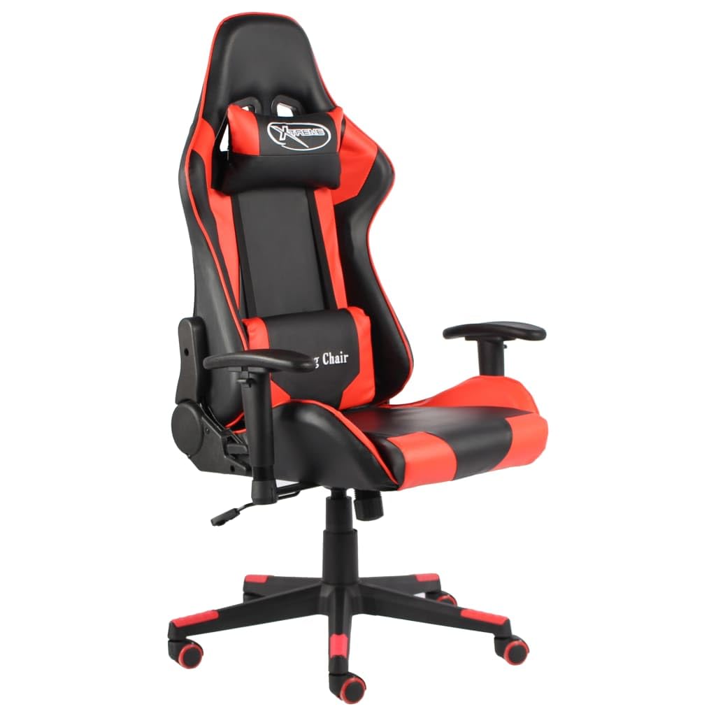 Mangloder Gaming Stuhl drehbar rot PVC, ergonomisch höhenverstellbar mit Armlehne, Lendenkissen und Nackenkissen, Liegefunktion für Büro Schreibtisch Homeoffice PC Konsole Erwachsene Jugendliche