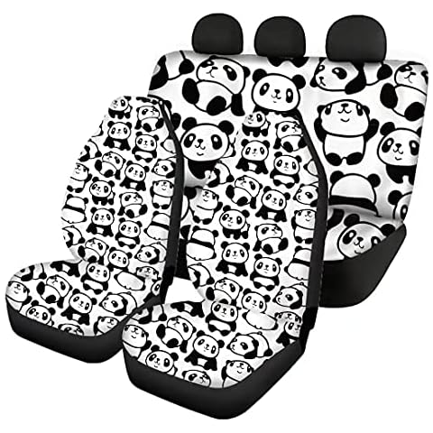 Bulopur Universal Car Seat Cover Full Set Seat Cover Cute Panda Printing Breathable Polyester Automotive Vehicle Protective Interior Protector Cover Stain Resistant,Interior Accessories Cover