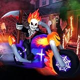 JETEHO 6 FT Halloween Inflatable Grim Reaper Motorcycle Rider Scary Halloween Blow Up Outdoor Decorations Grim Reaper Riding on Motorbike with Built-in LEDs Garden Blow up Yard Decor