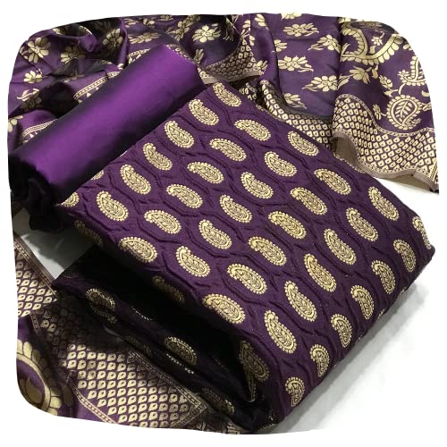 Women's Banarasi Silk Blend Unstitched Salwar Suit Material