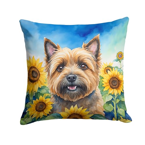 Caroline's Treasures in Sunflowers Throw Pillow, 14Hx14W, Cairn Terrier 6044