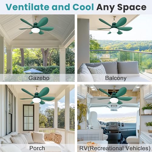 ecoCalm Solar Ceiling Fan Light with Battery, 20" Outdoor Ceiling Fans with Adjustable Thermostat & 2pcs 15W Bifacial Solar Panels, Solar Powered Fan for Gazebo, Chicken Coop, RV (Green) - Image 7