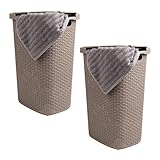 Mind Reader Basket Collection, Slim Laundry Hamper, 60 Liter (15g/33lbs) Capacity, Cut Out Handles, Attached Hinged Lid, Ventilated, Set of 2, Tan