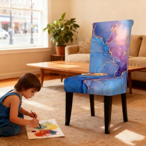 Image of Nuxovilar 4PCS Blue Pink Gold Marble Fluid Stretch Chair Covers