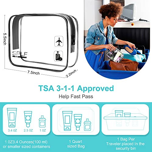 Splf 4 Pack Tsa Approved Toiletry Bag, Upgraded Tpu Clear Makeup Bags, Clear Travel Bags For Toiletries Cosmetic Pouch, Quart Size Carry On Airport Airline Compliant Bag, Black #TOP1