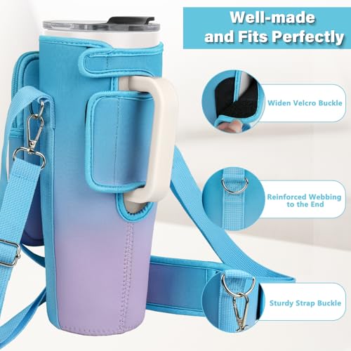 Image of LEFOR.Z Water Bottle Carrier Bag with Phone Pocket Compatible with Stanley /Meoky 40 oz Tumbler with Handle,Water Bottle Holder Pouch with Adjustable Strap Compatible with Stanley Cup Accessories