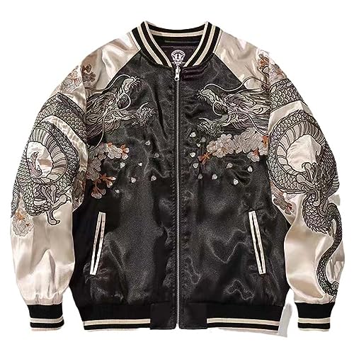 Men Zippers High Street Sukajan Jacket Pilot Varsity Award Dragon Embroidery Coats