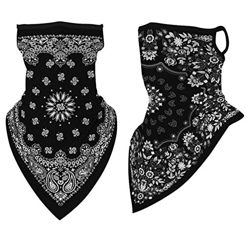 YOOSIDE 2 x Ohrschlaufen, Unisex, Dreiecks-Bandana, nahtlose Gesichtsbedeckung, Schal, Maske, Halstuch, für Laufen, Reiten, Damen und Herren (schwarz-weiß)