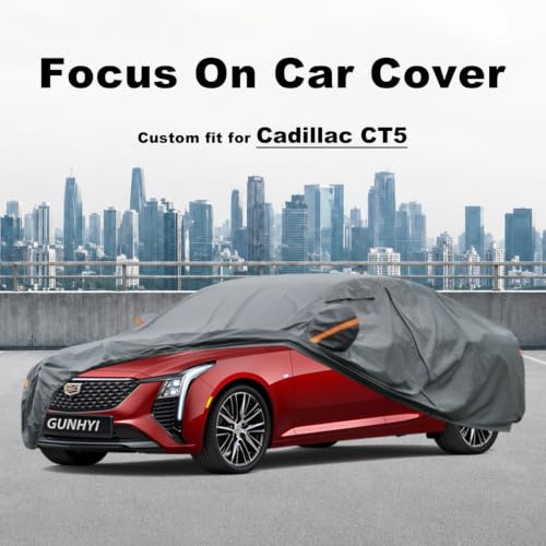 Image of GUNHYI Premium Car Cover Custom Fit Cadillac CT5, 16 Layers Heavy Duty Car Cover Waterproof All Weather with Zipper Door for Sun Rain Snow Dust Uv Protection