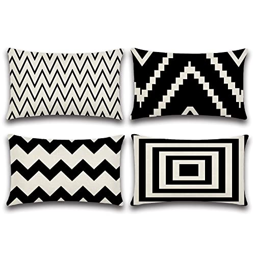 Ohok Housse de Coussin Géométrie D'ondulation Motif Taie d'oreiller pour Canapé Maison Salon Chambre Décoration 4 pièces (30x50cm, Noir) Cover