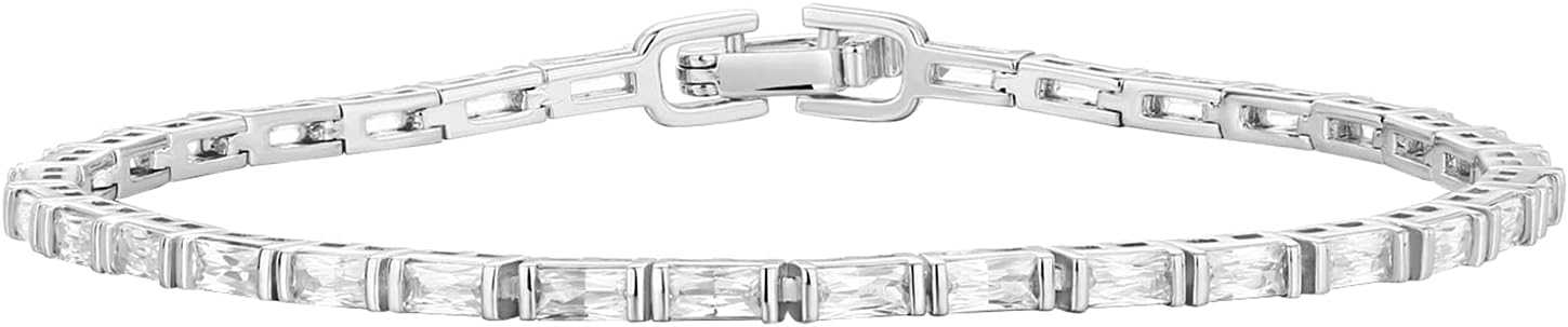 14K Gold Plated CZ Tennis Bracelet For Women | Classic Emerald Cut Simulated Diamond Bracelet