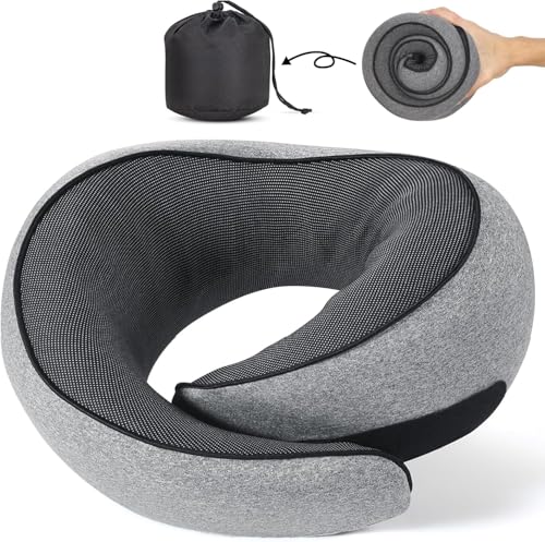 Peacafulife Travel Pillow Travel Neck Pillow for Airplanes Car 100% Pure Memory Foam Travel Pillow Sleeping Essentials for Long Flight 360 Head Support Degree Comfort and Breathability (Grey)