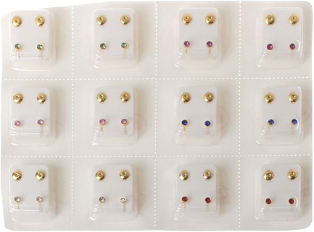 12 Pairs Gold Ear Piercing Earrings Set Hypoallergenic Mini 3mm CZ Studs Jewelry Multi-Colors